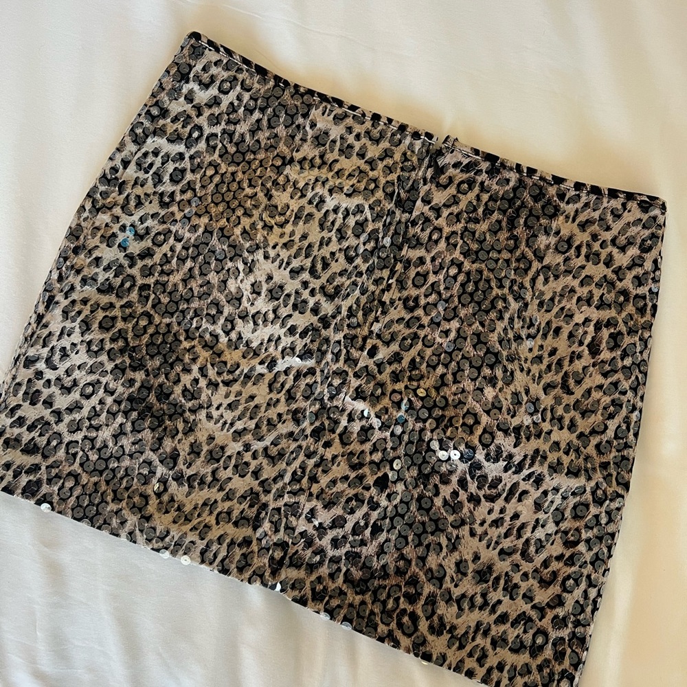 Boston Proper Leopard-Print Sequin Mini Skirt - image 2